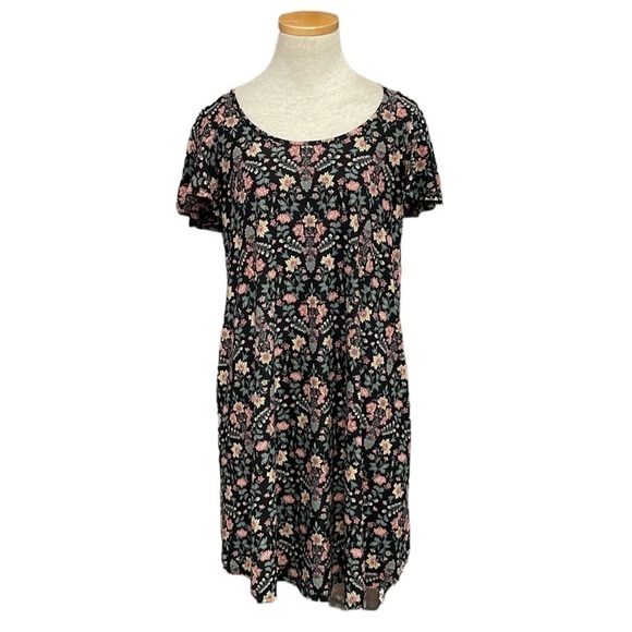 Nine Britton Dress Womens Small Black Yellow Floral Short Sleeve Knee Length - Picture 1 of 17